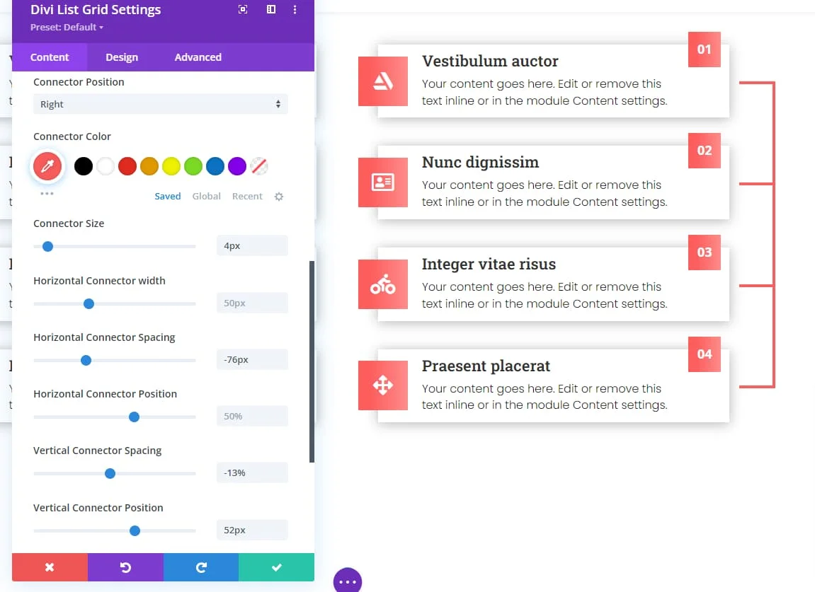 Divi List Grid Right connector