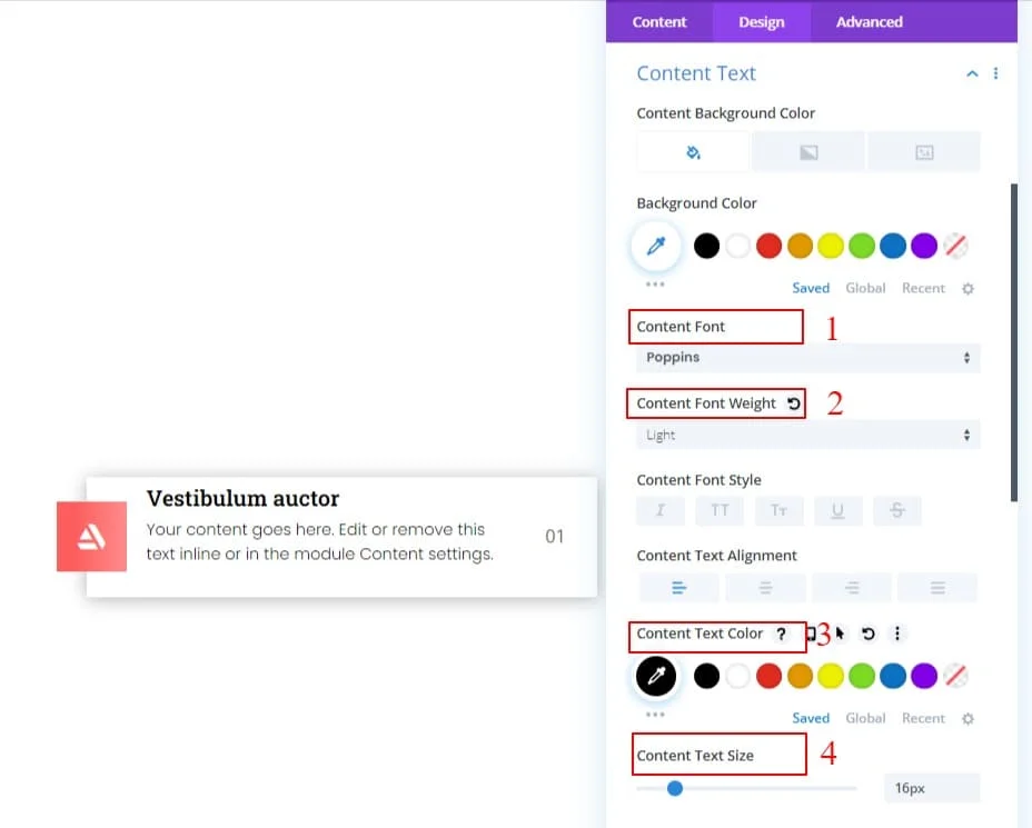 Divi List Grid content settings