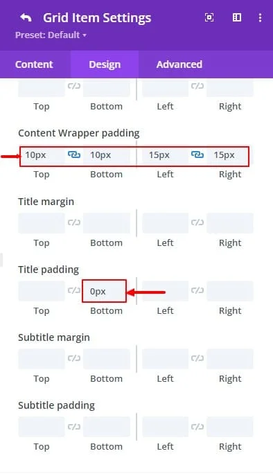 Divigrid Content wrapper spacing