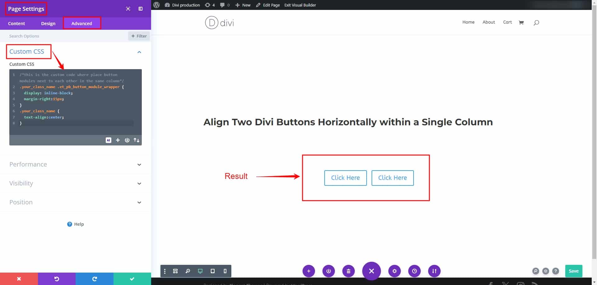 divigrid two buttons Divi production 1