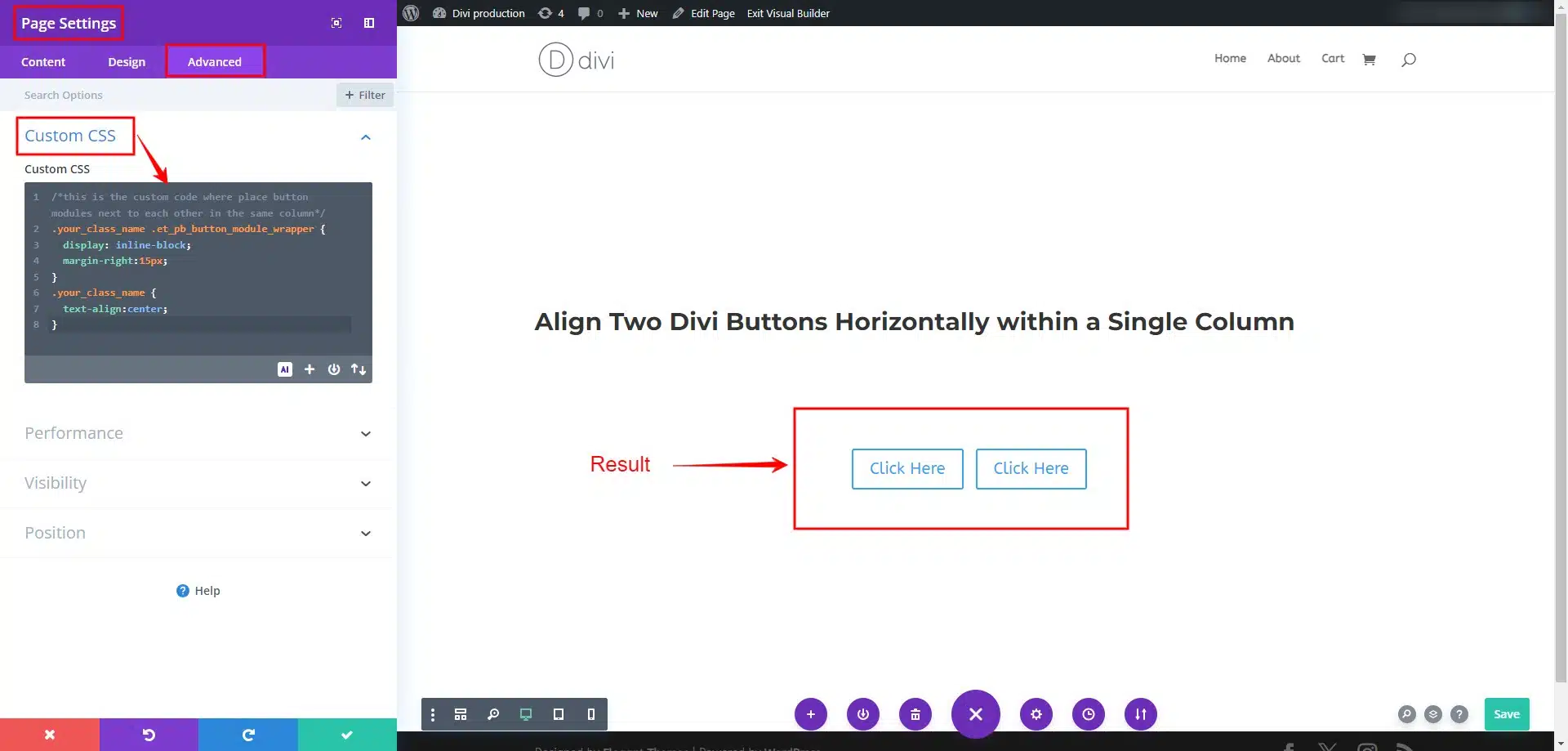 divigrid two buttons Divi production 1