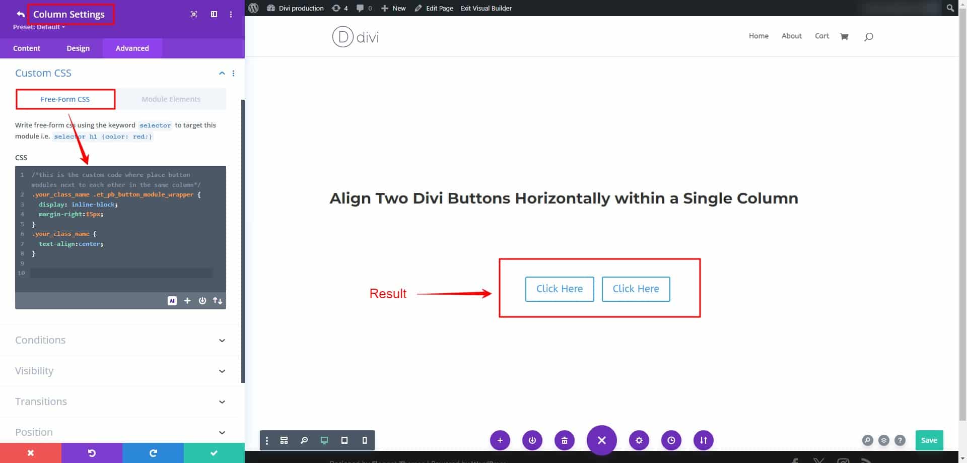 divigrid two buttons Divi production