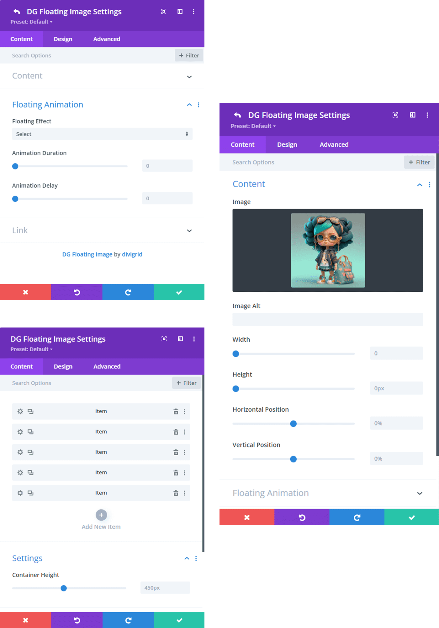 divigrid Floating Image Design settings