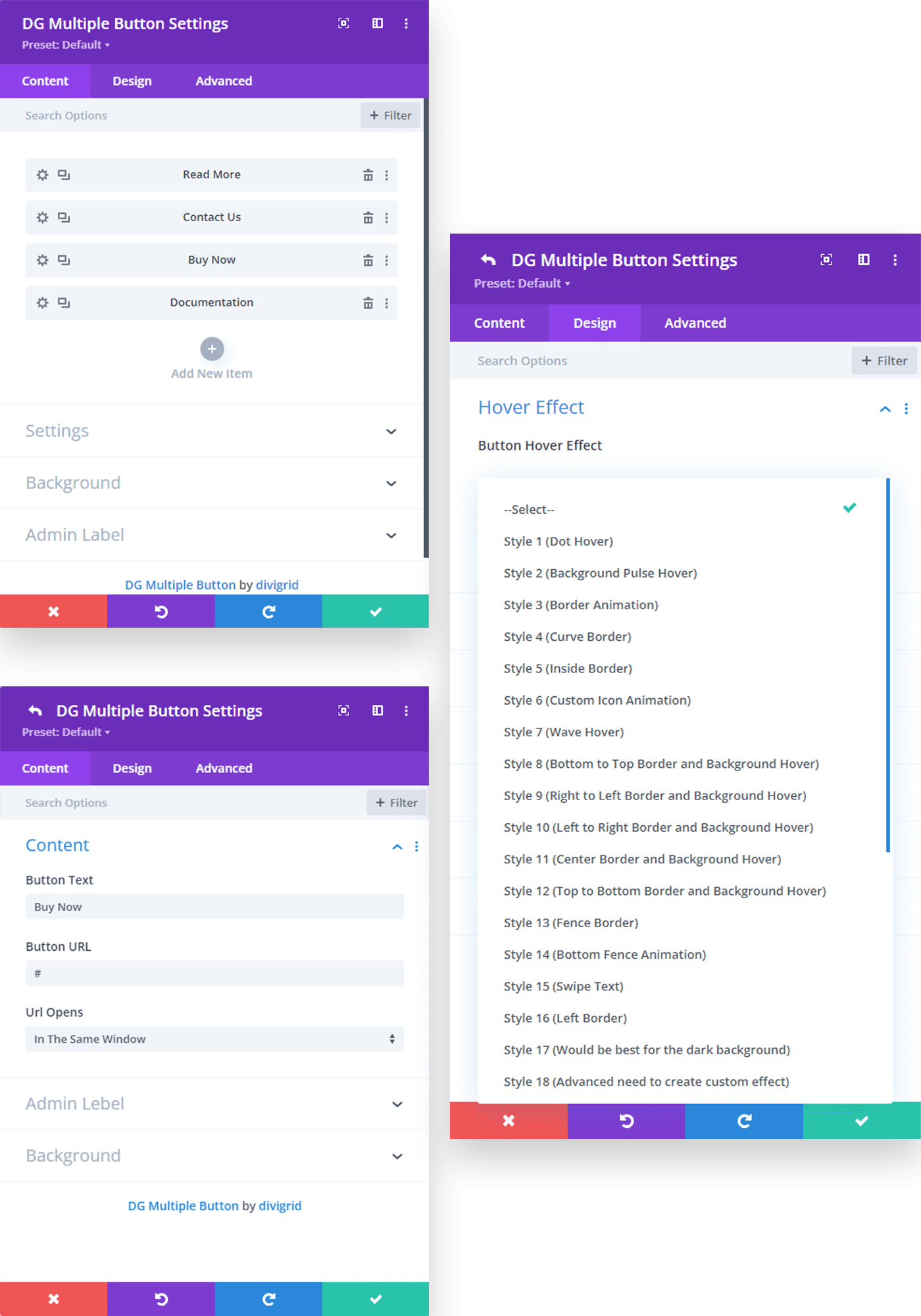 divigrid Multiple Button Design settings