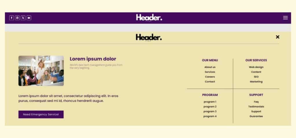 Deep Purple & Yellowish - Divi Header Layouts Free